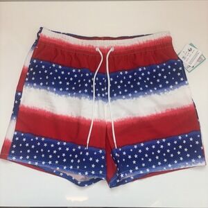 Cabana Men's Board Shorts Surf Grip Size M Blue Swim Trunks Red White Blue‎ Flag